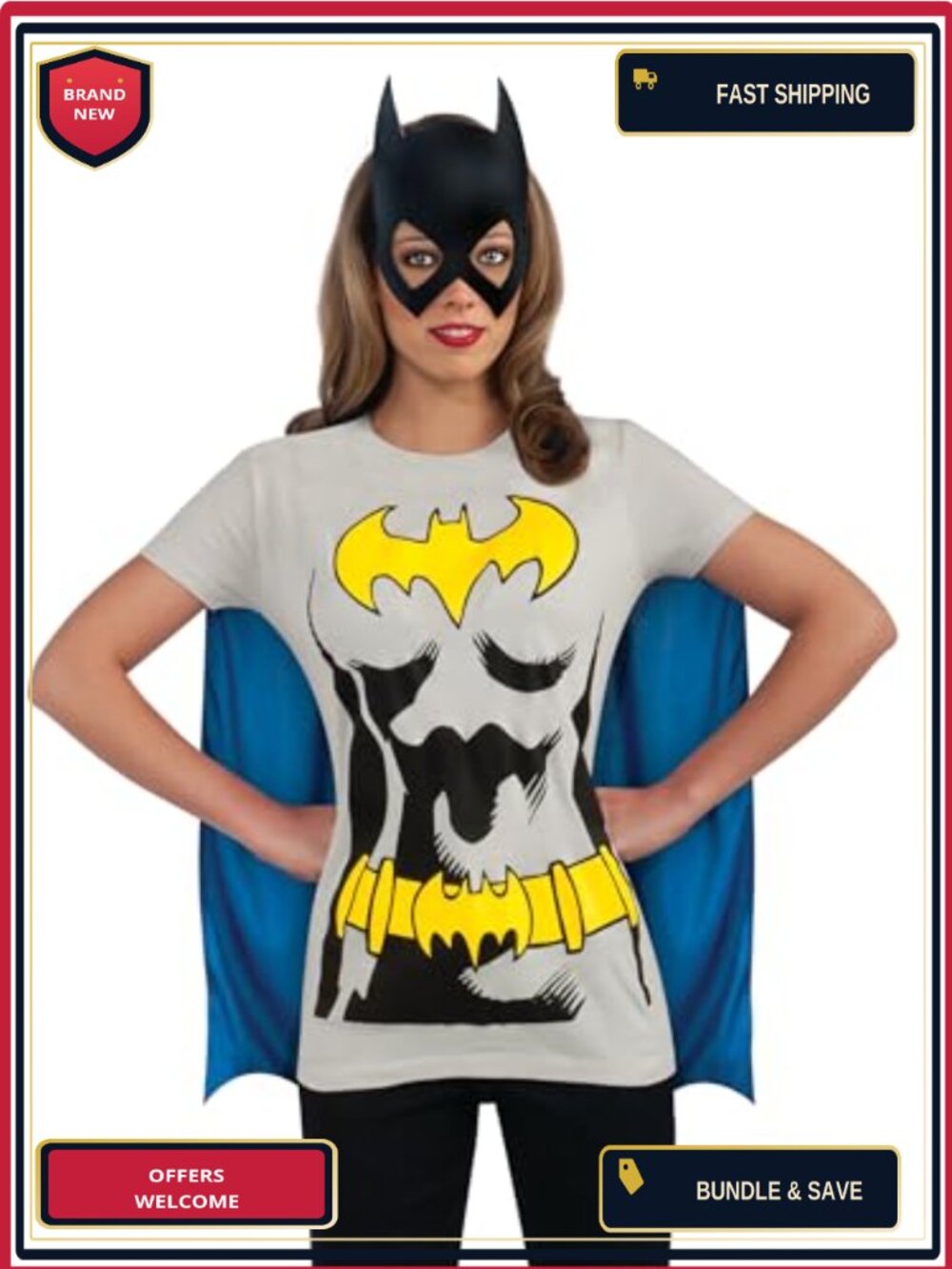 Rubies Batgirl Costume T-Shirt with Cape and Mask Women's Fitted